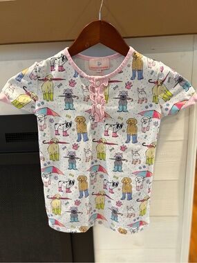Smockingbird Rainy Day Puppy Shirt Girls size 7